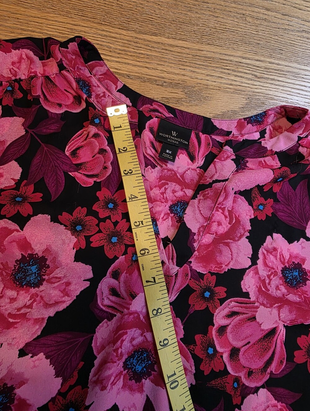 Worthington Pink Black Floral Roll Tab Sleeve Blouse 3X - Picture 9 of 16